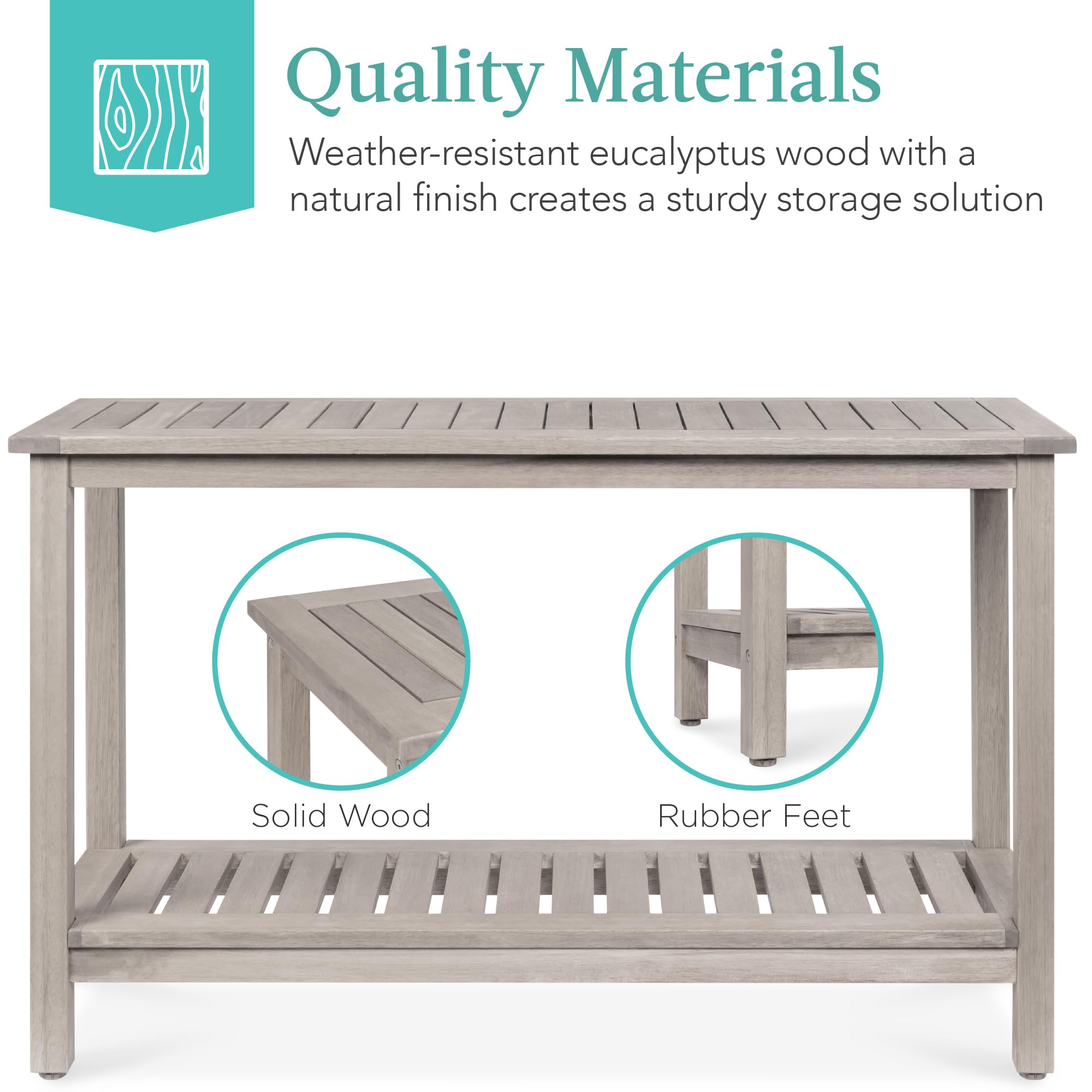 48-Inch Eucalyptus Wooden Console Table with 2 Shelves