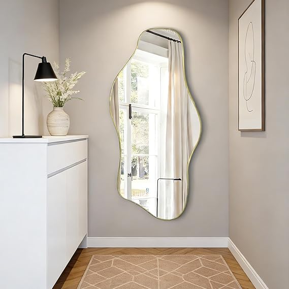 DAOYIJIAJU Irregular Mirror, 47.2"x23" Large Asymmetrical Wall Mirror, Odd Shaped Mirrors, Modern Frameless Abstract Mirrors for Living Room Bathroom Bedroom Entryway Fireplace