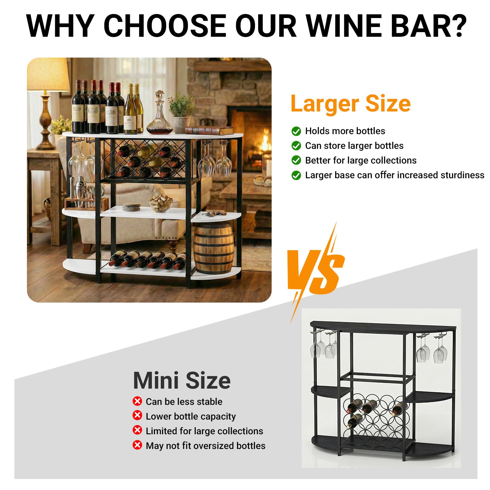 Wine Bar Cabinet with LED Light and Charging Station