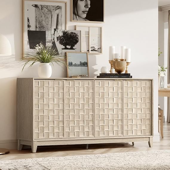 Fluted Sideboard Cabinet with Storage and Adjustable Shelves