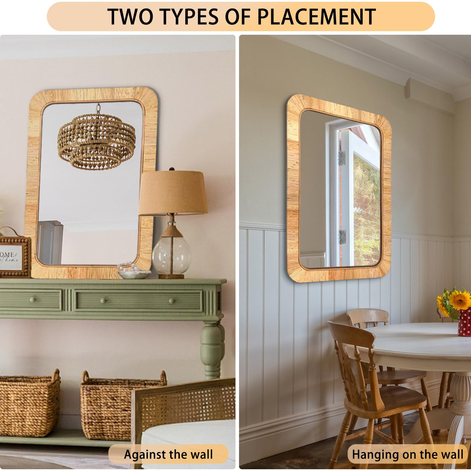 Rattan Rectangular Mirror 24x36