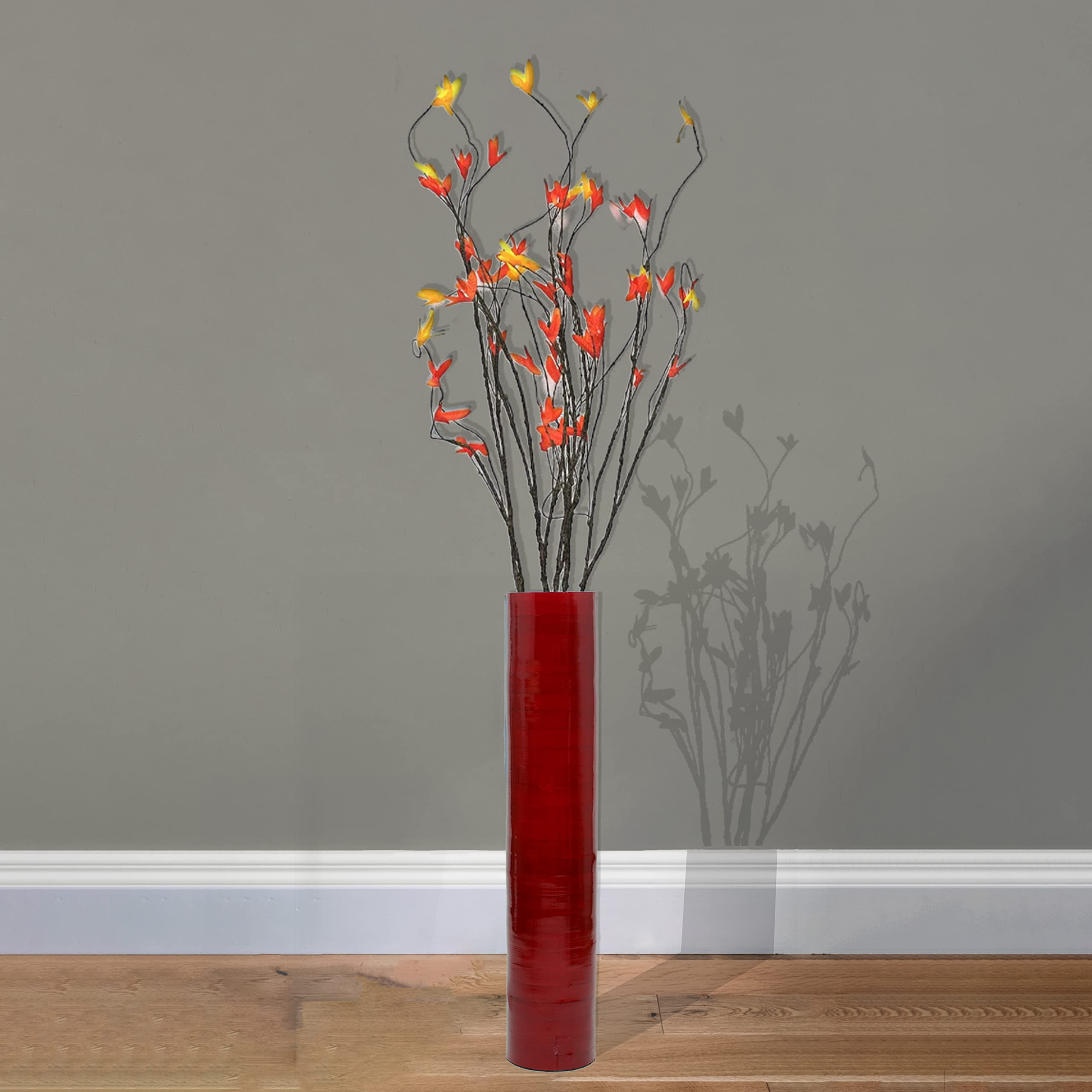 30-Inch Bamboo Floor Vase - Cylinder Shape - Red