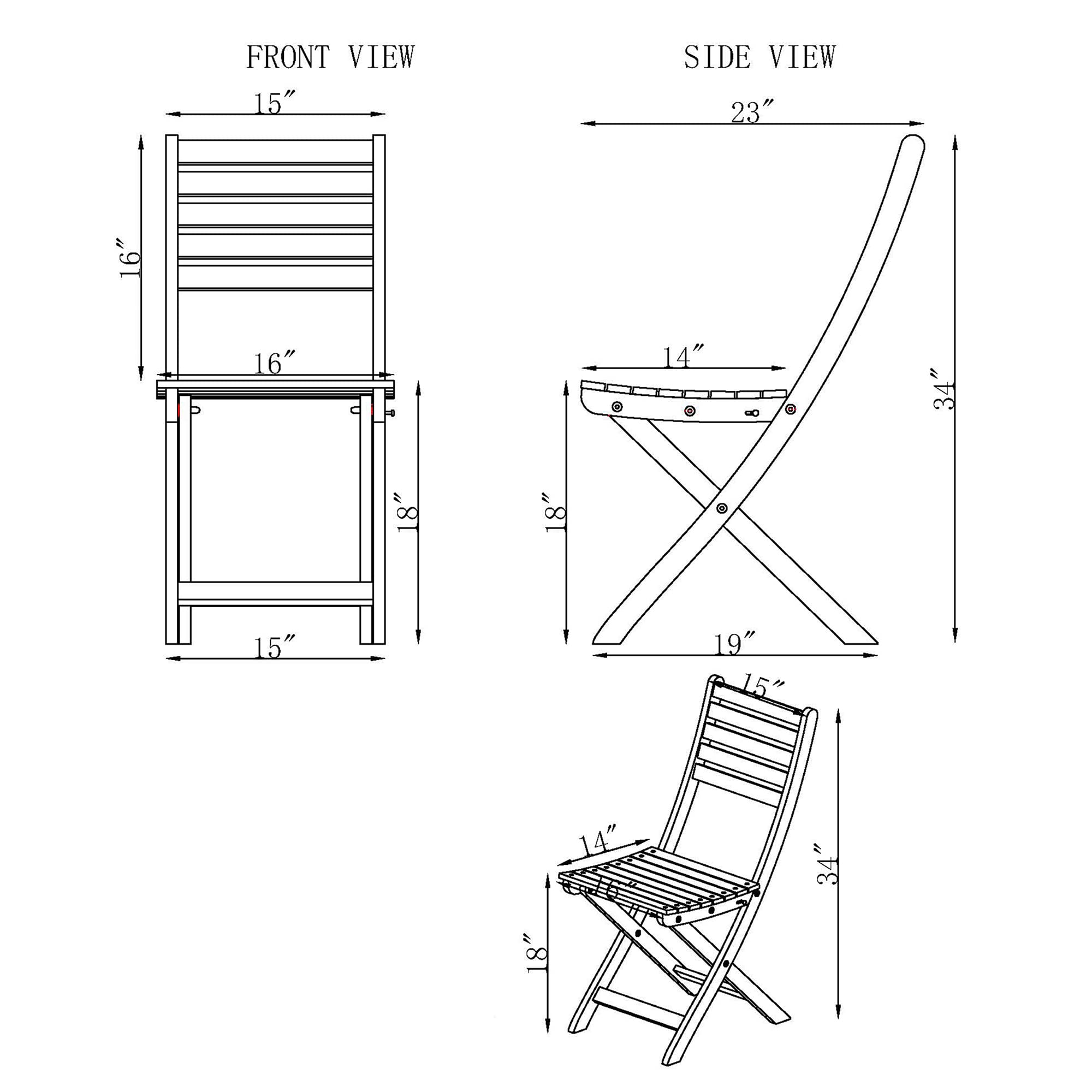 Folding Acacia Wood Bistro Set with Round Table and 2 Chairs