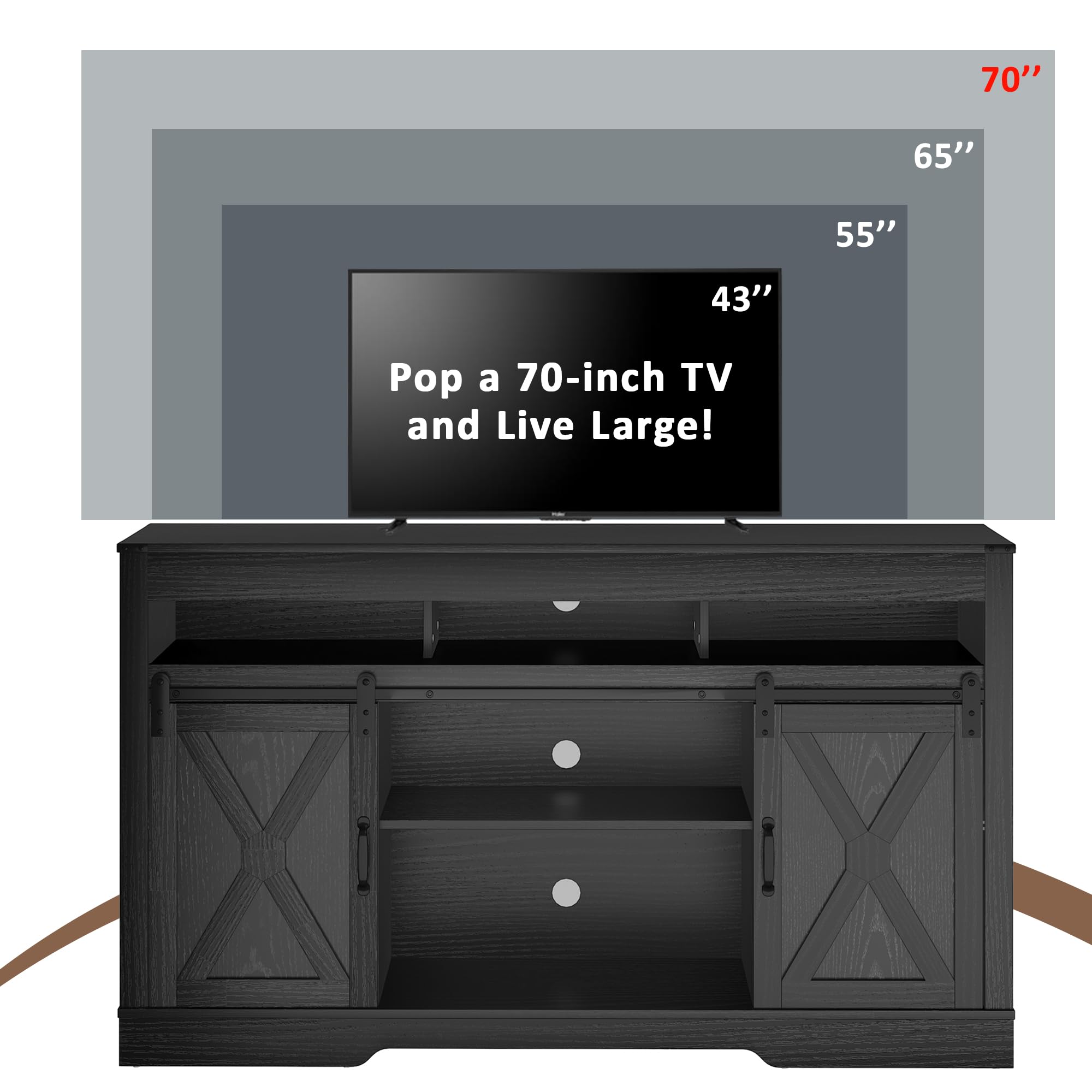 Farmhouse TV Stand with Sliding Barn Door for TVs up to 65 Inch