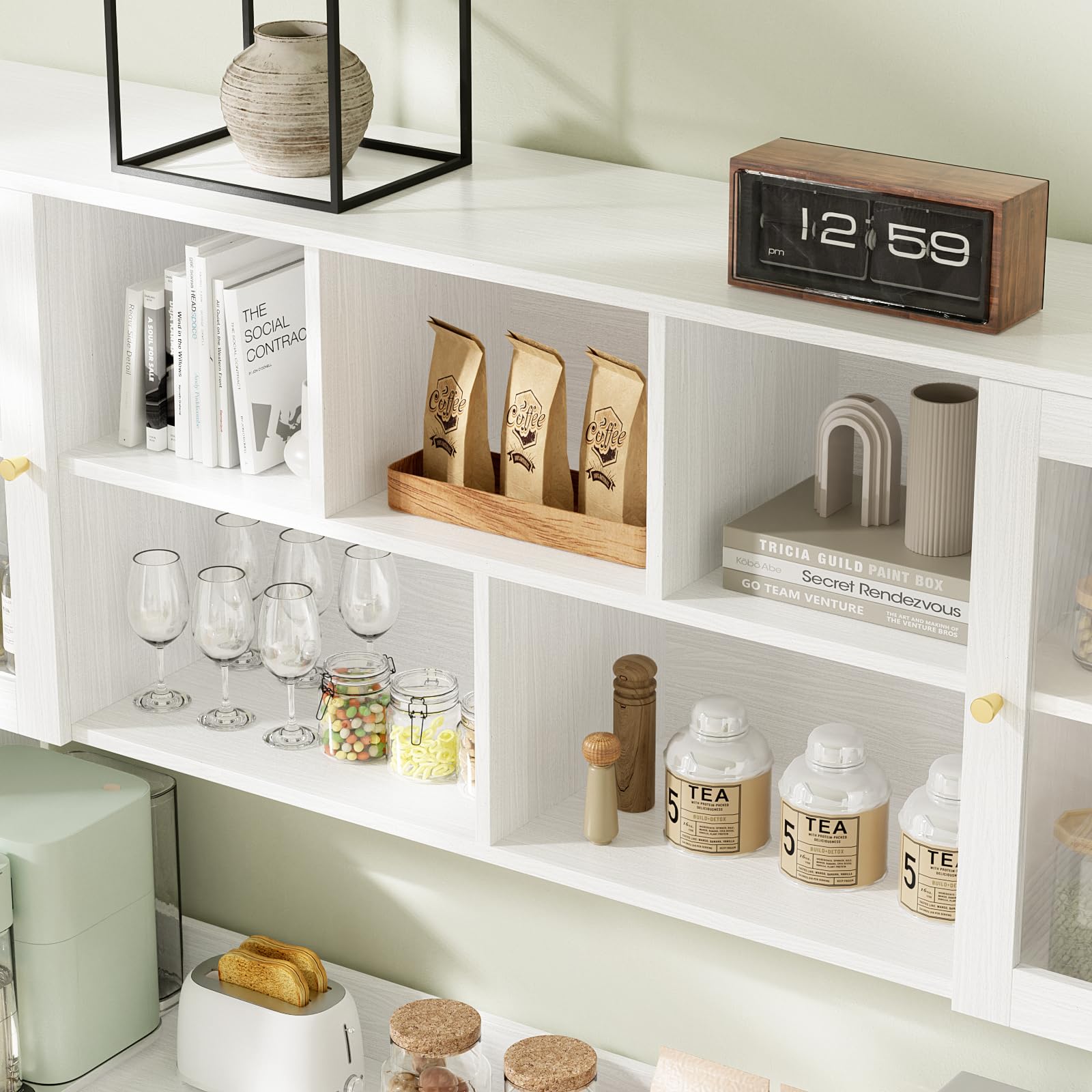 Kitchen Hutch Cabinet with Glass Doors