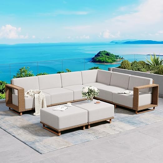 U-Shaped Rattan Wicker Sectional Sofa Set