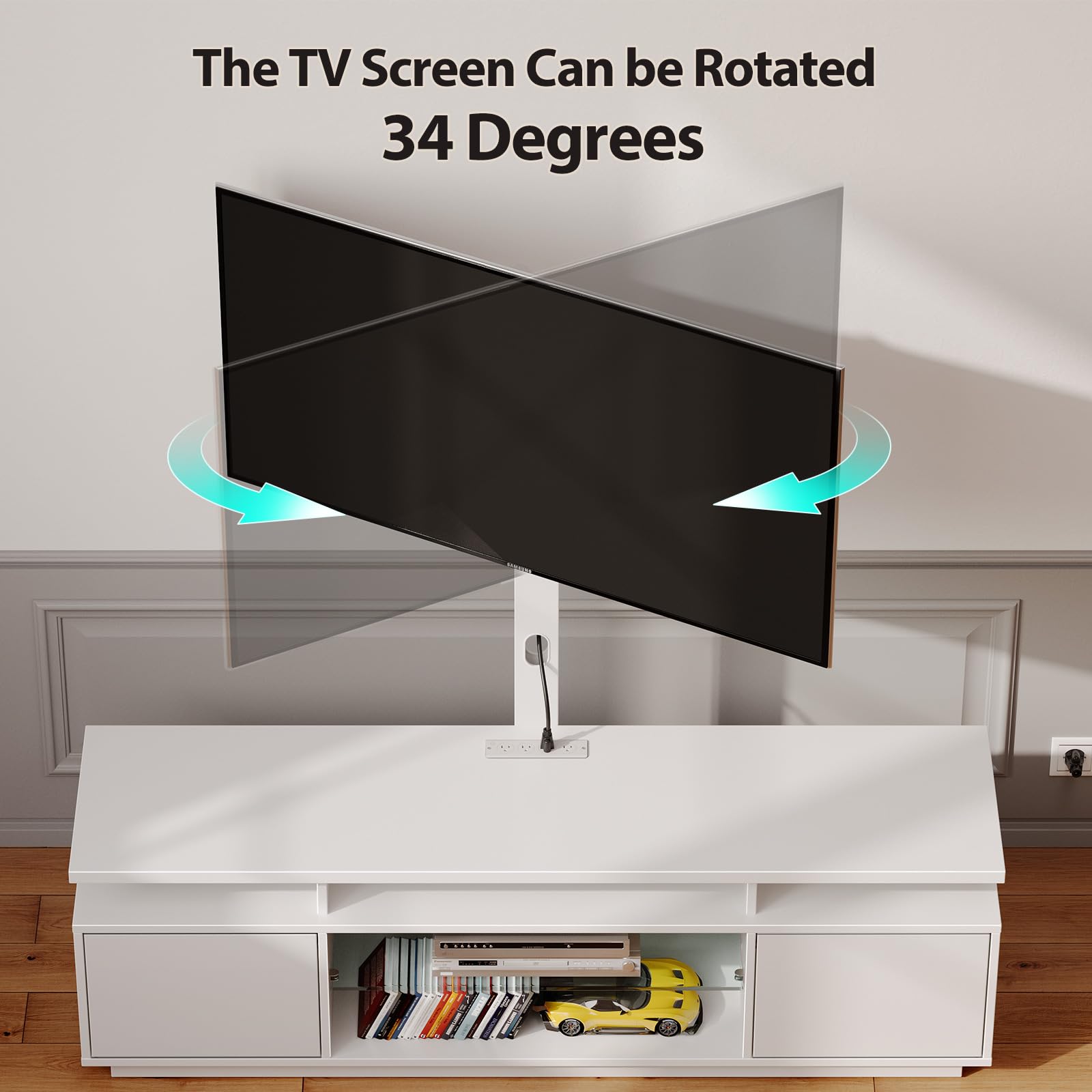 TV Stand with Mount and Power Outlet 59.1" - Swivel Height Adjustable Entertainment Center