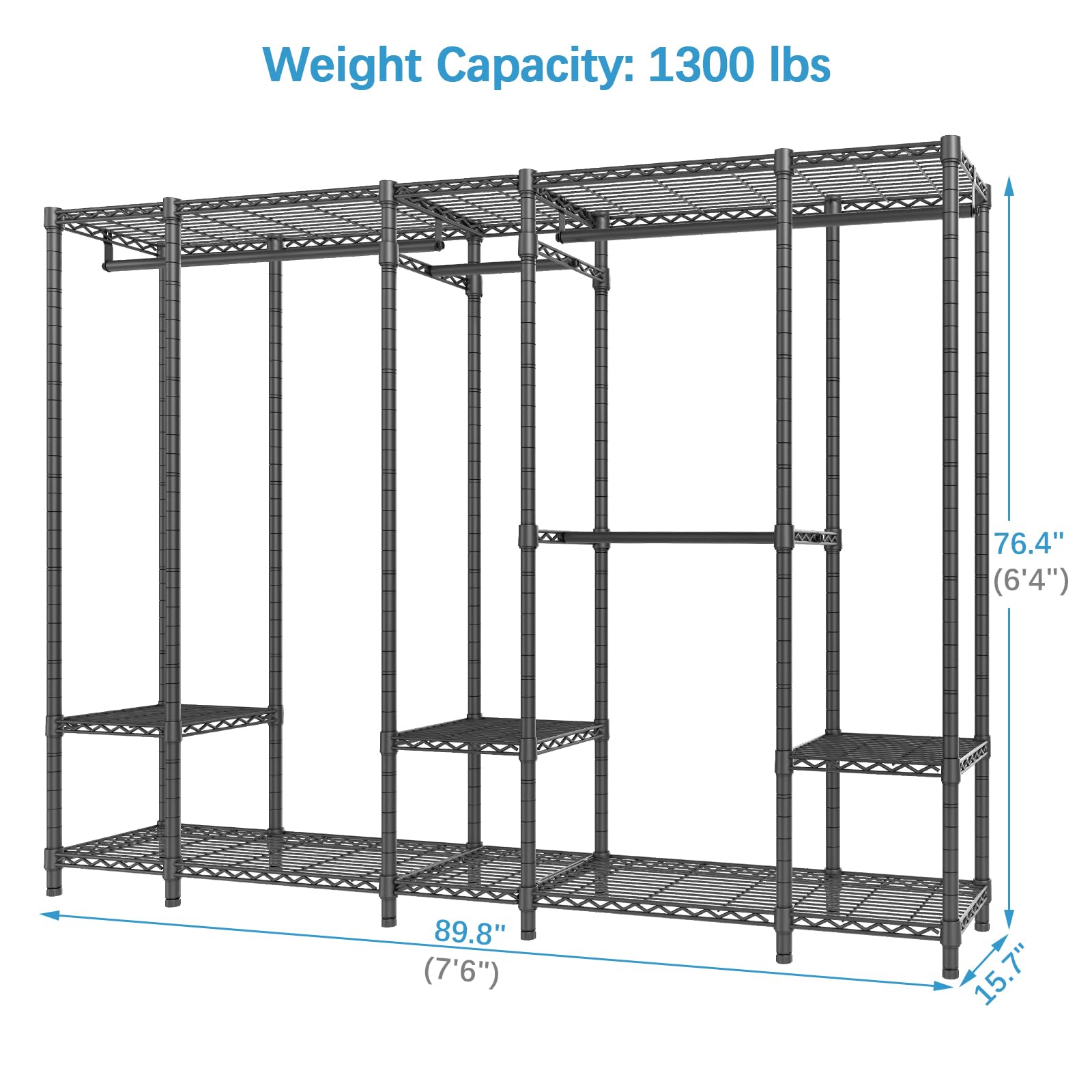 Extra Large Portable Closet Rack with Heavy Duty Metal Frame