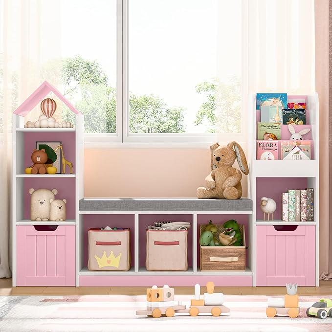 Kids Bookshelf with Reading Nook and Storage