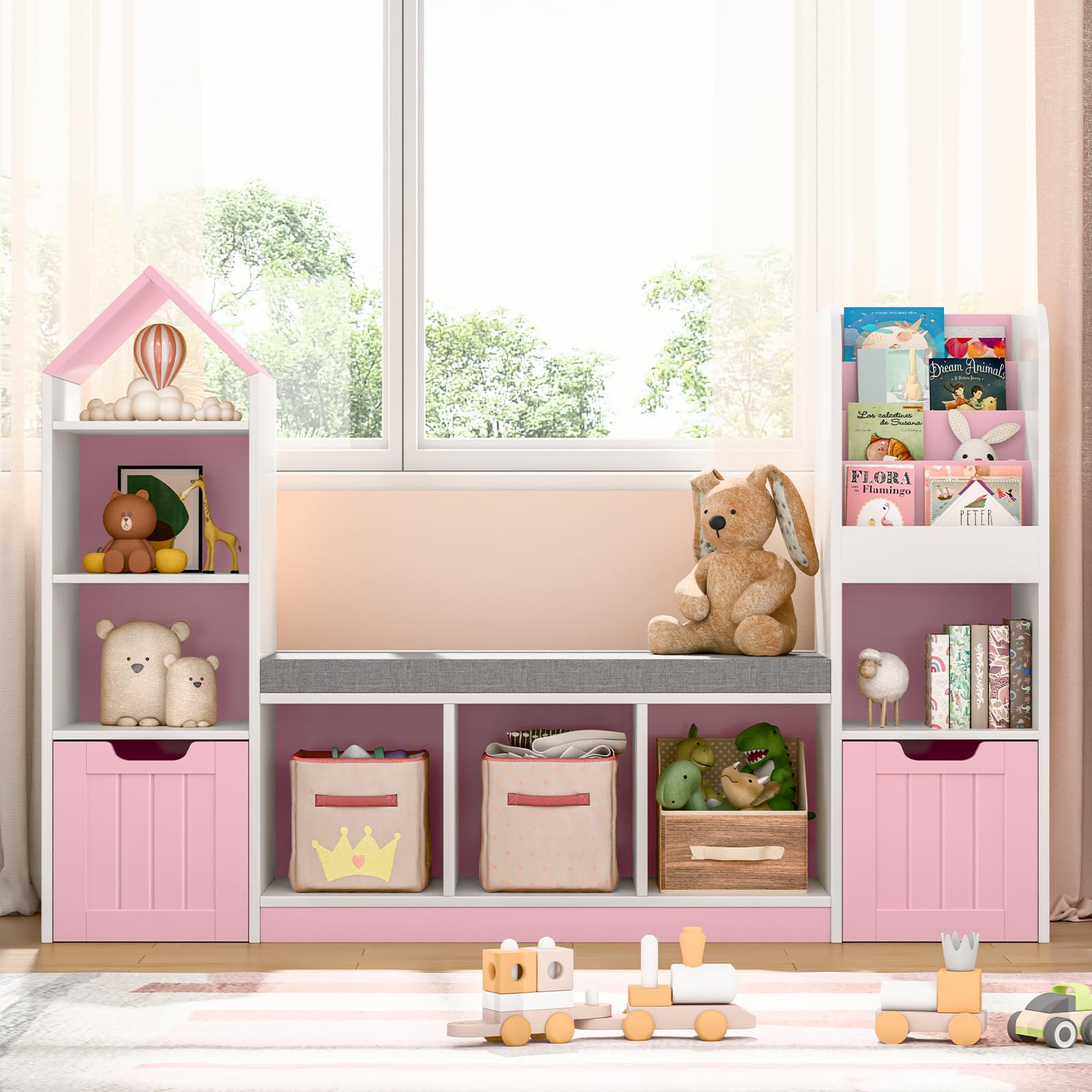 Kids Bookshelf with Reading Nook and Storage