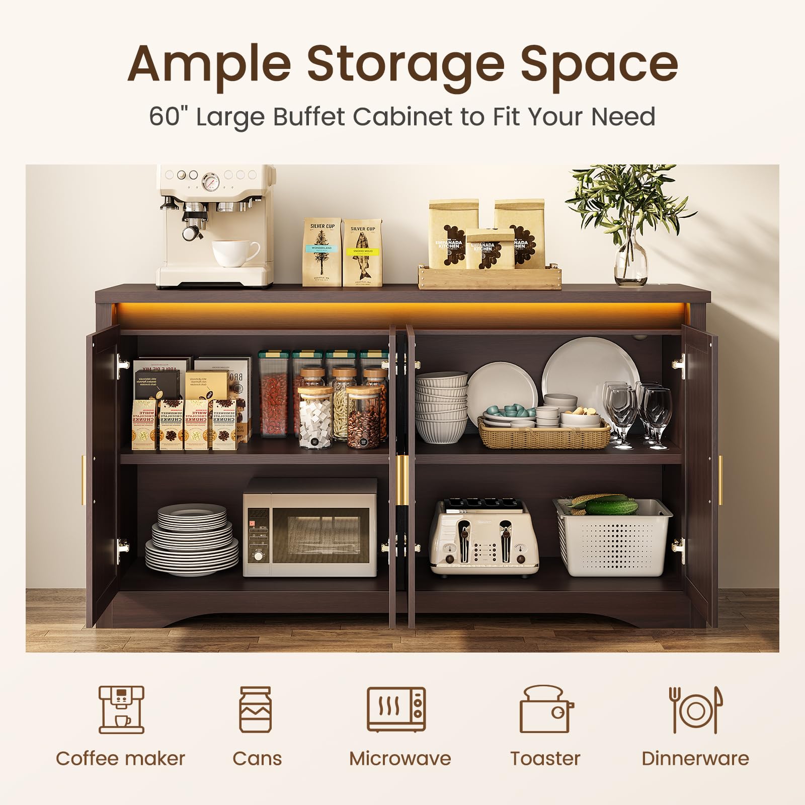 48" Storage Accent Cabinet with 4 Doors and Gold Lines