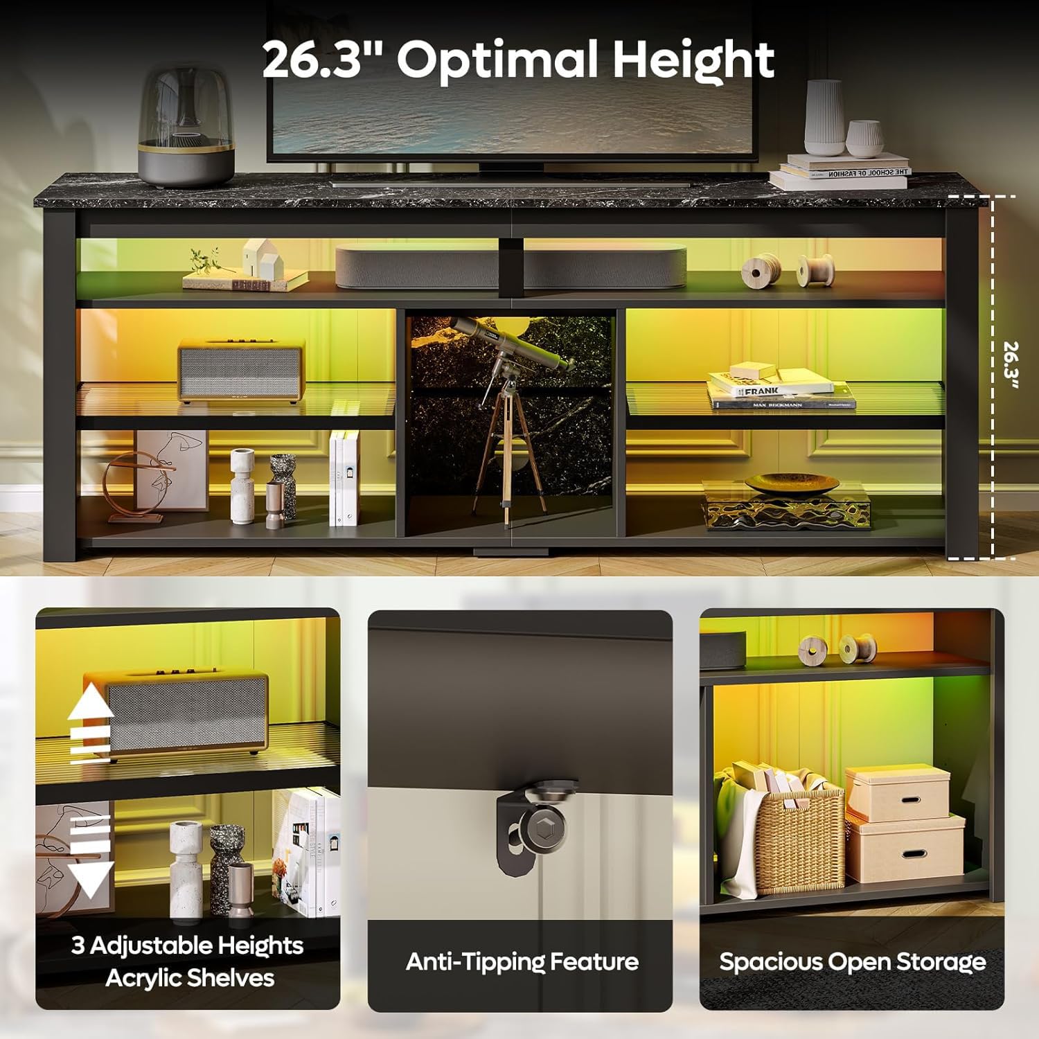 63" LED TV Stand with Gaming Storage