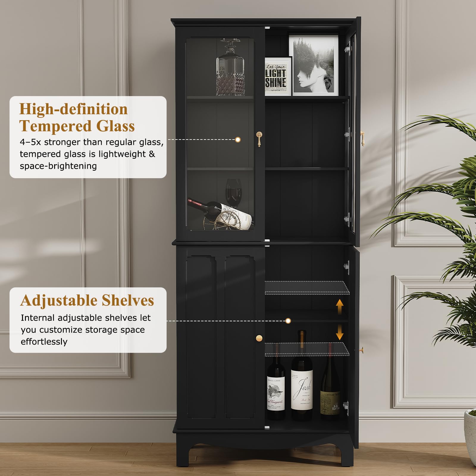 Tall Storage Cabinet with Glass Doors