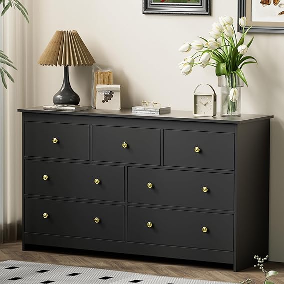 7 Drawer Dresser 55 Inch Wide Natural Wood Chest