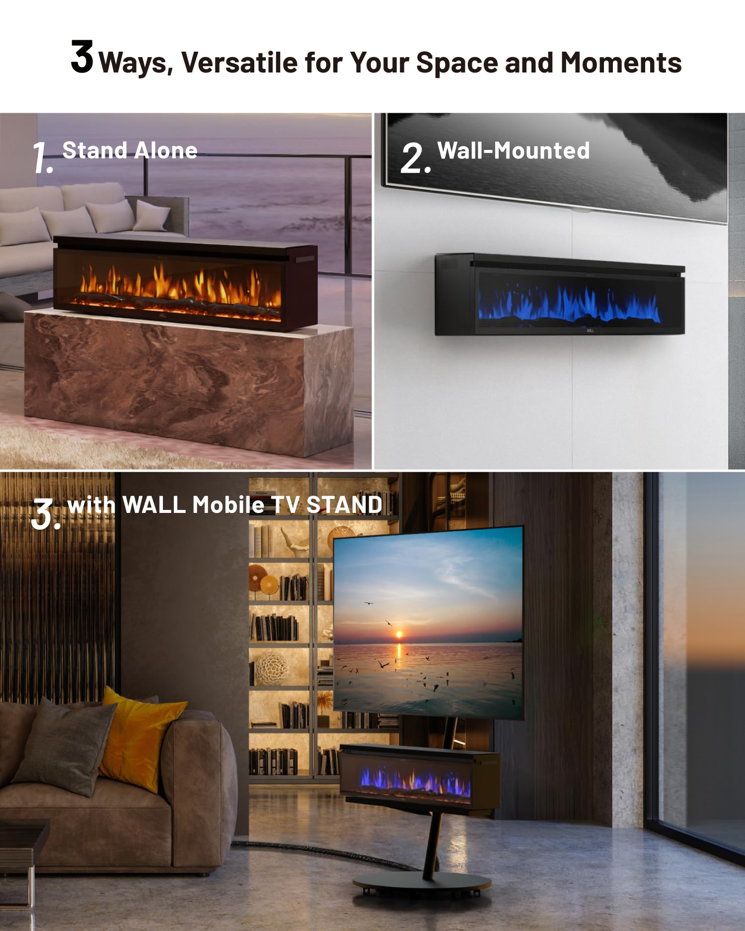 40" Electric Fireplace Wall Mount with WiFi Control