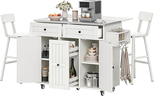 Kitchen Island Cart with Folding Drop Leaf