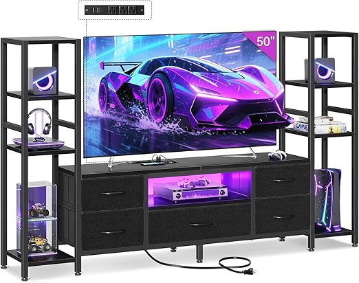 71" TV Stand with LED Lights & 5 Drawers