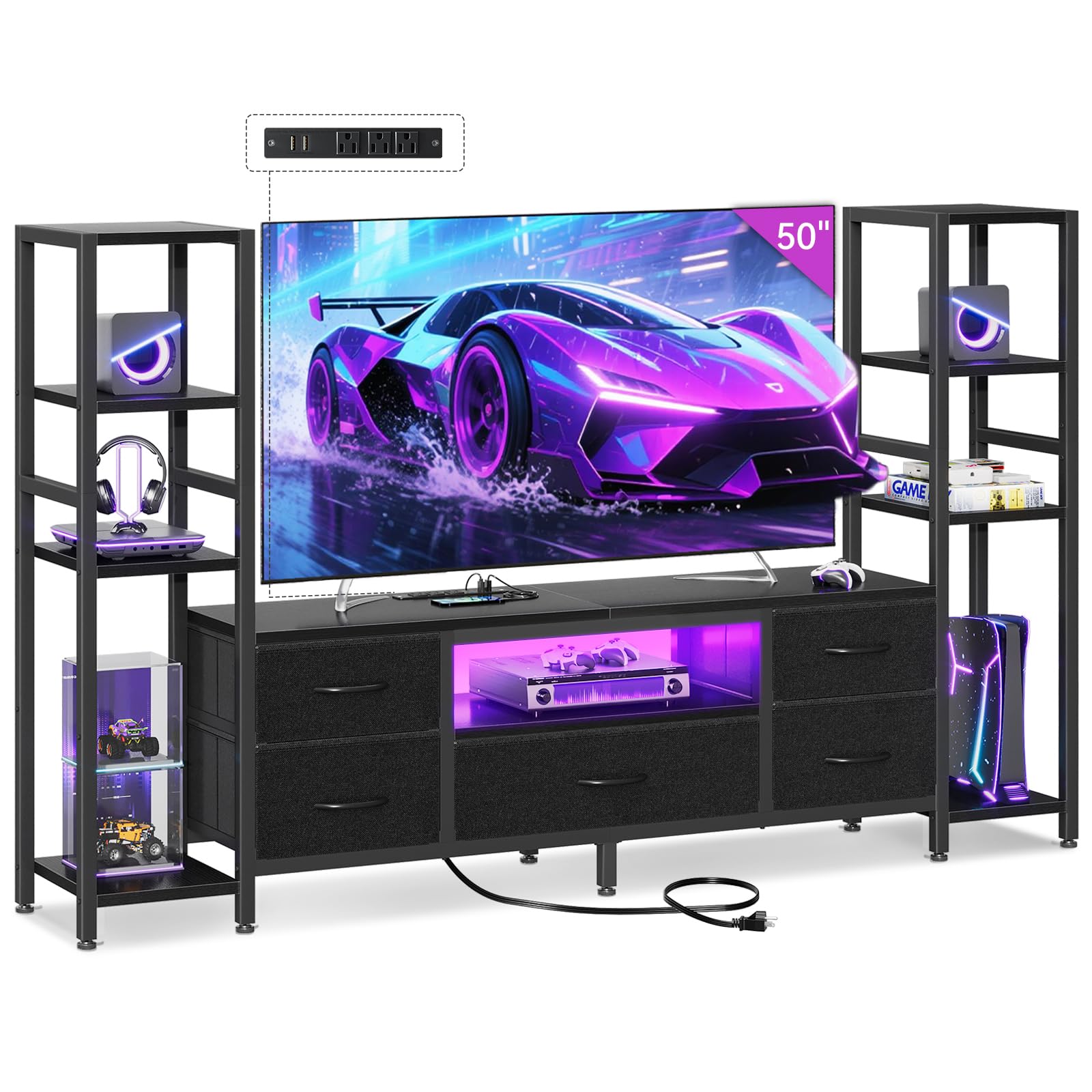 71" TV Stand with LED Lights & 5 Drawers
