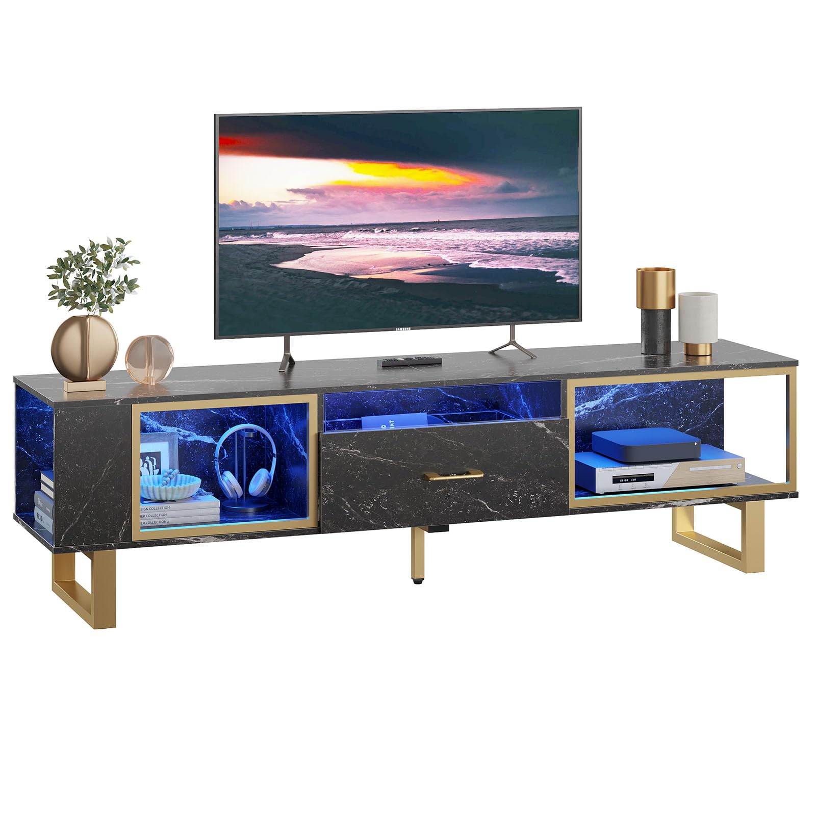 LED Gaming Entertainment Center TV Stand with Storage Drawer