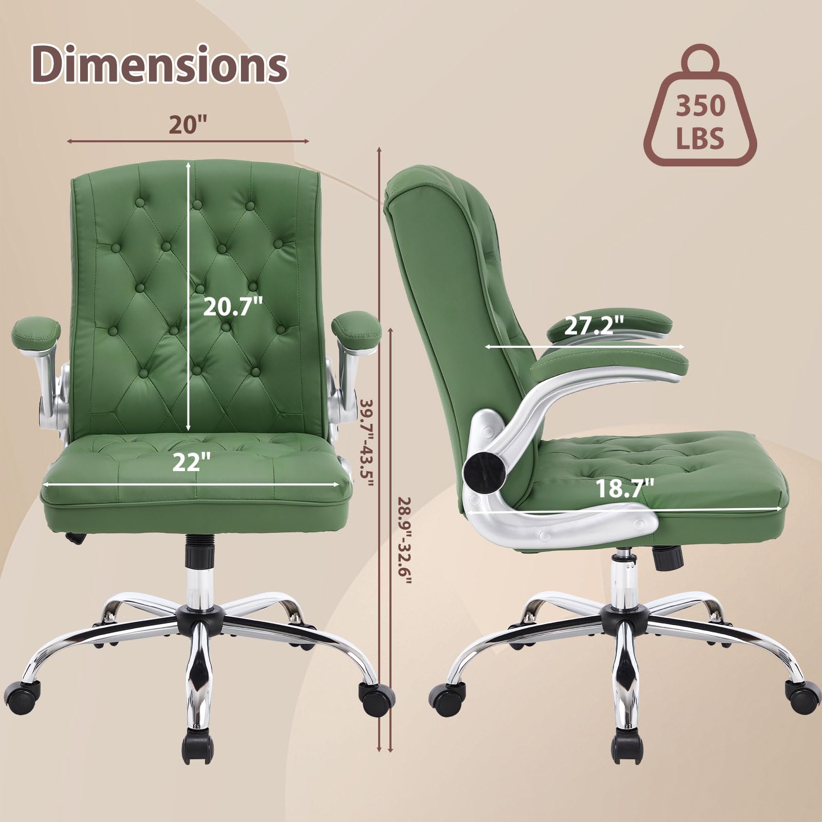 Mid-Back Leather Executive Office Chair with Flip-Up Arms