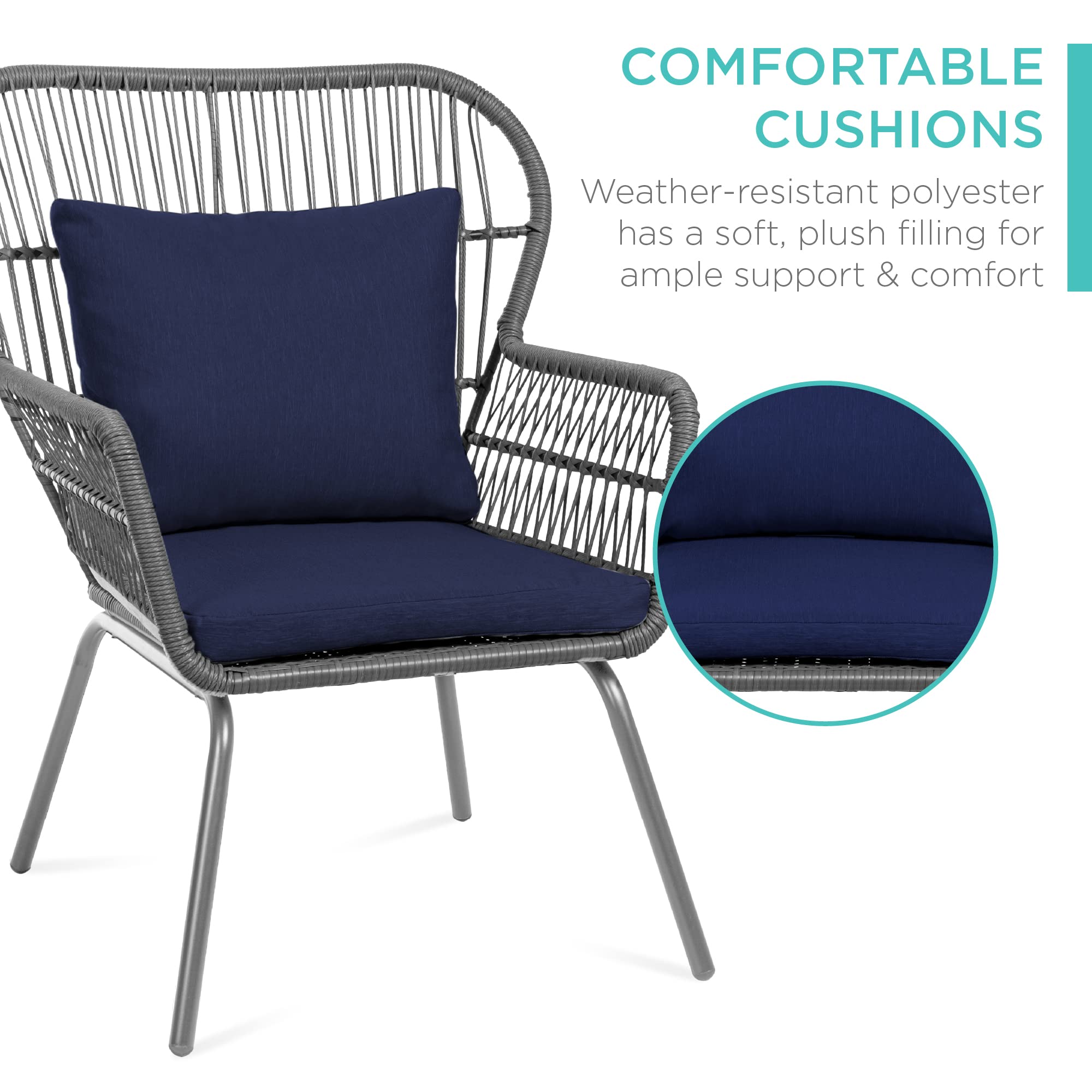 3-Piece Patio Wicker Bistro Set with Cushions