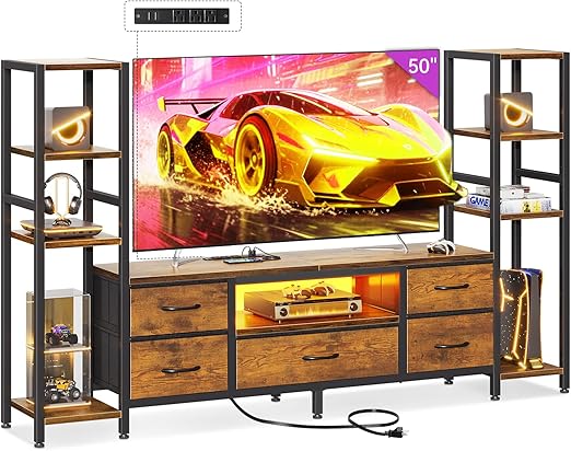 71" TV Stand with LED Lights & 5 Drawers