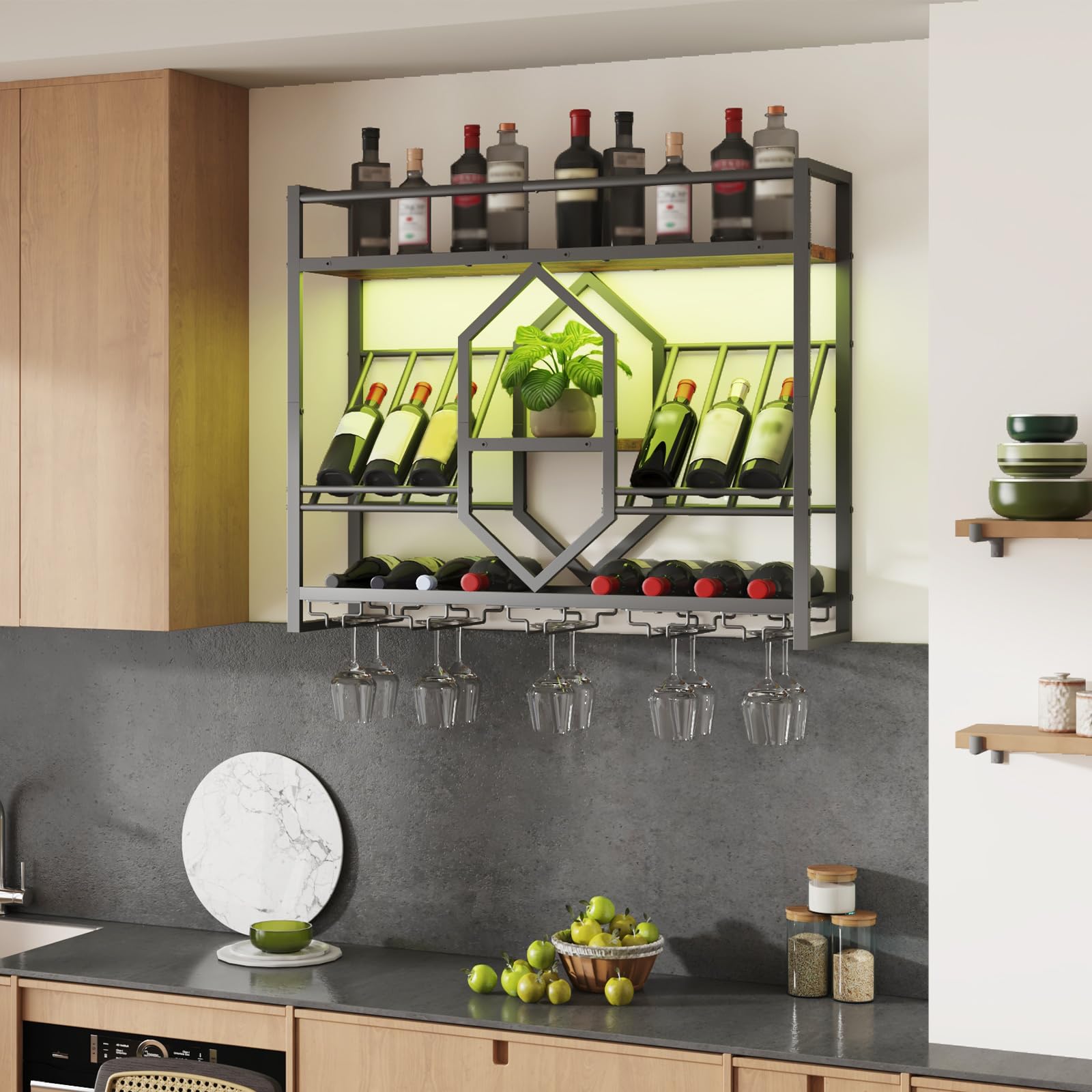 Wall Mounted Wine Rack with LED Light