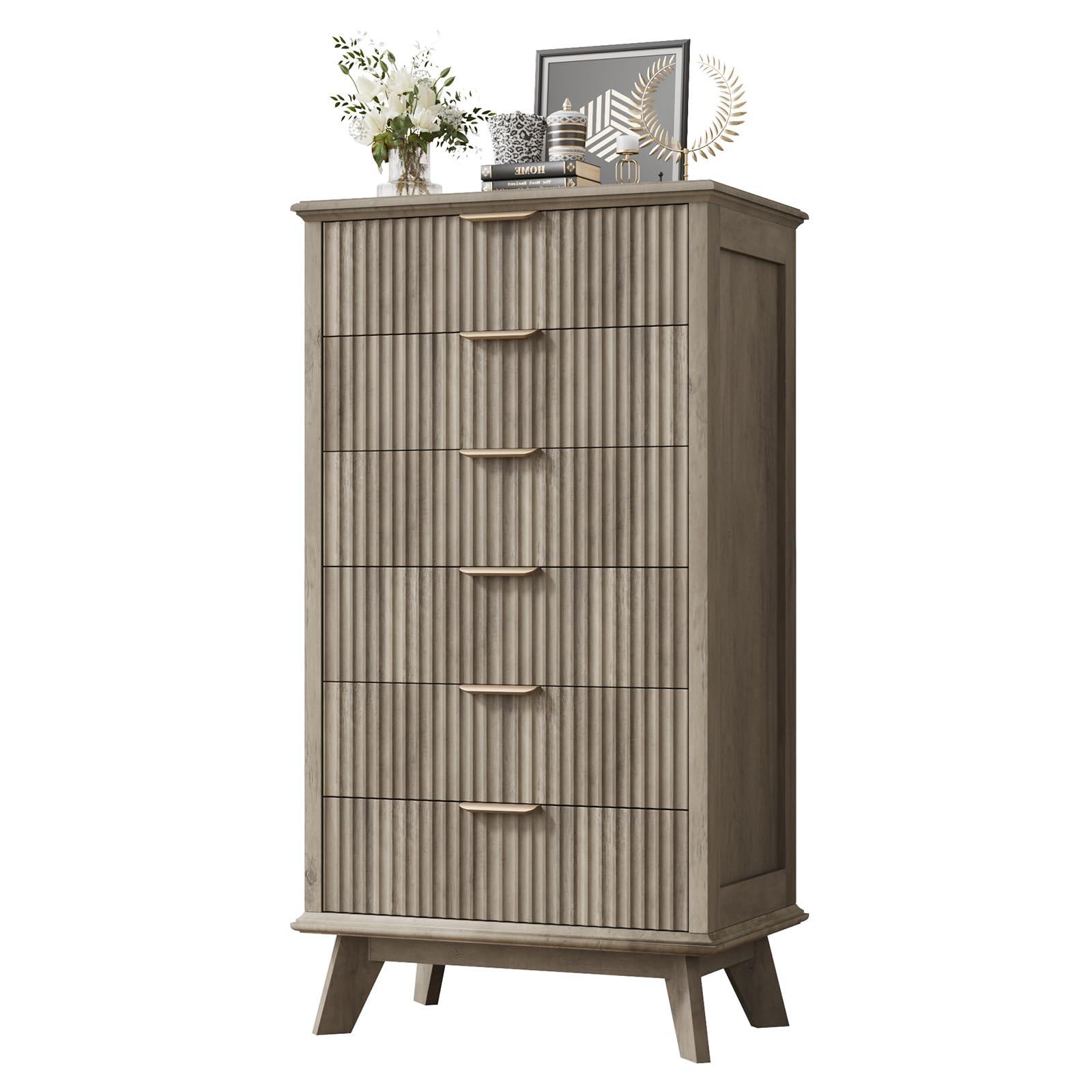 Fluted 6 Drawer Dresser with Metal Handle