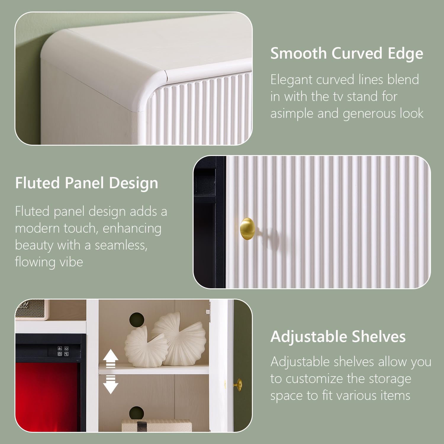 70" Fluted Fireplace TV Stand with Electric Fireplace