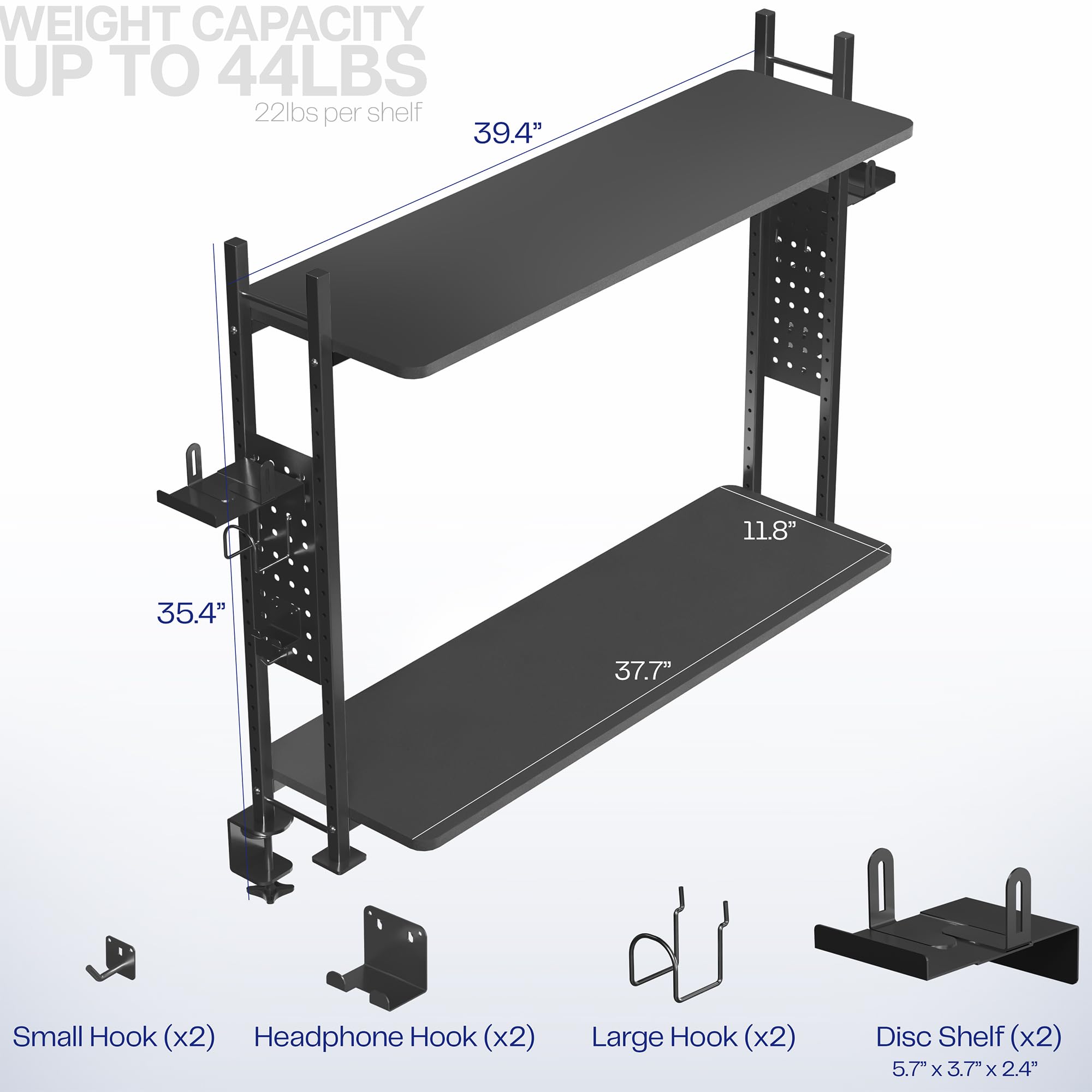 40 Inch 2-Tier Clamp-On Desktop Shelving Unit with Pegboard
