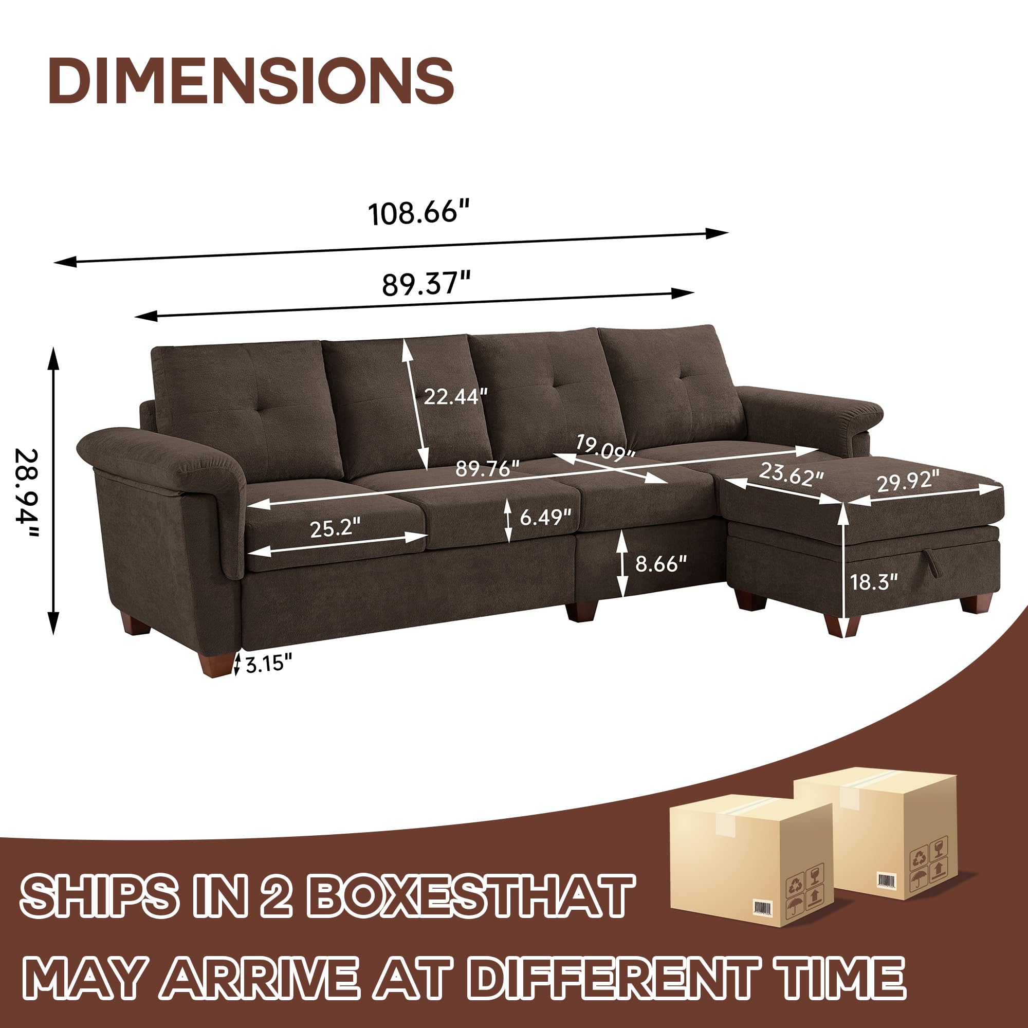 109" Convertible L-Shaped Sectional Sofa with Storage