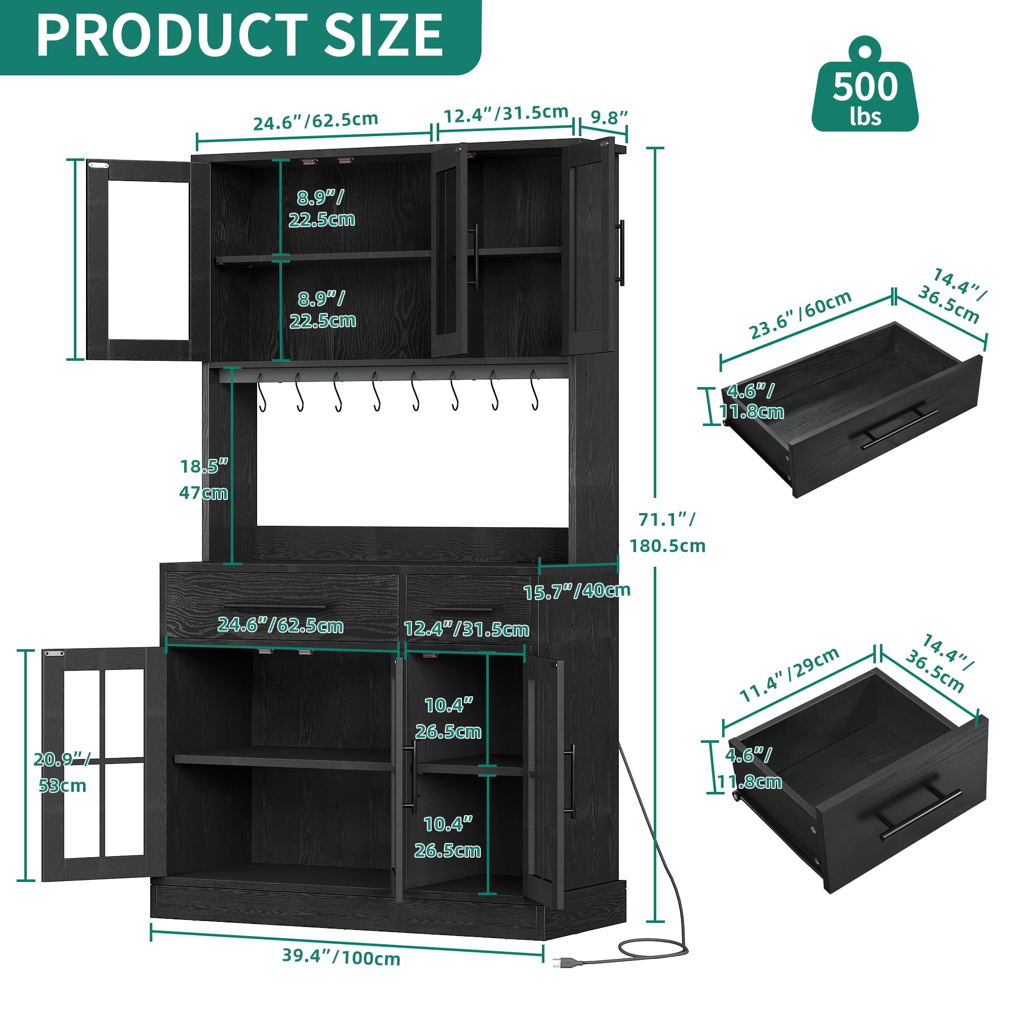 Kitchen Pantry Storage Cabinet with Power Outlet