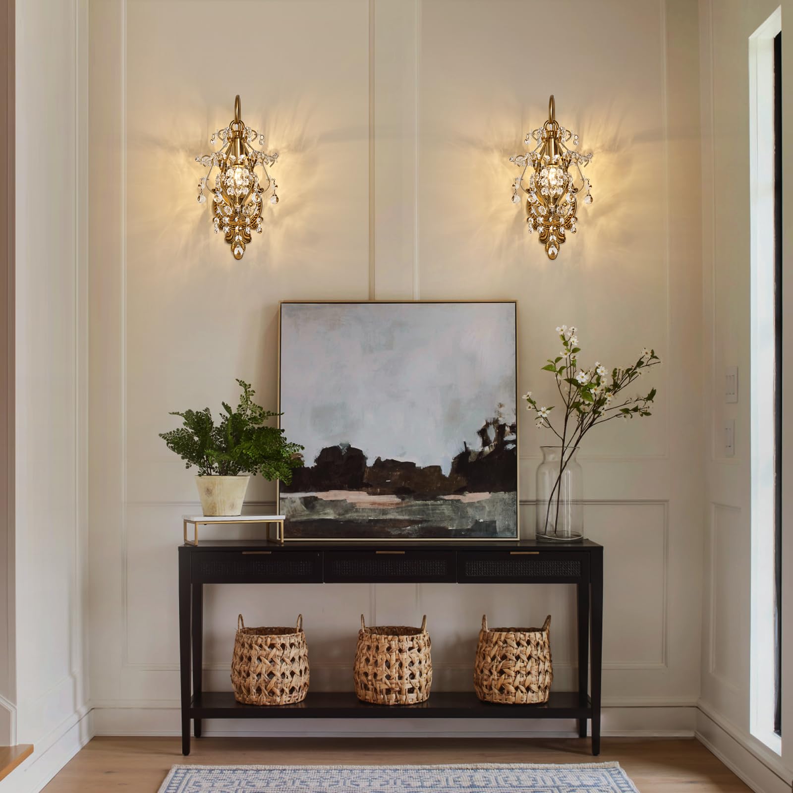 Gold Crystal Vintage Wall Sconces Set of 2