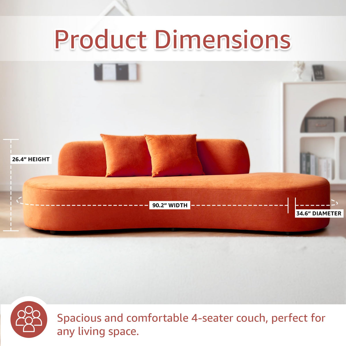90" Curved Velvet Sofa with Throw Pillows
