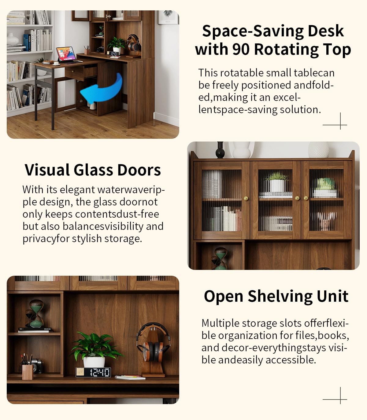 Foldable Computer Desk with Glass Door Storage