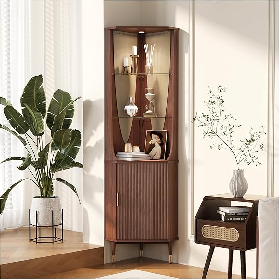 70" Tall Corner Bar Cabinet with Lighting