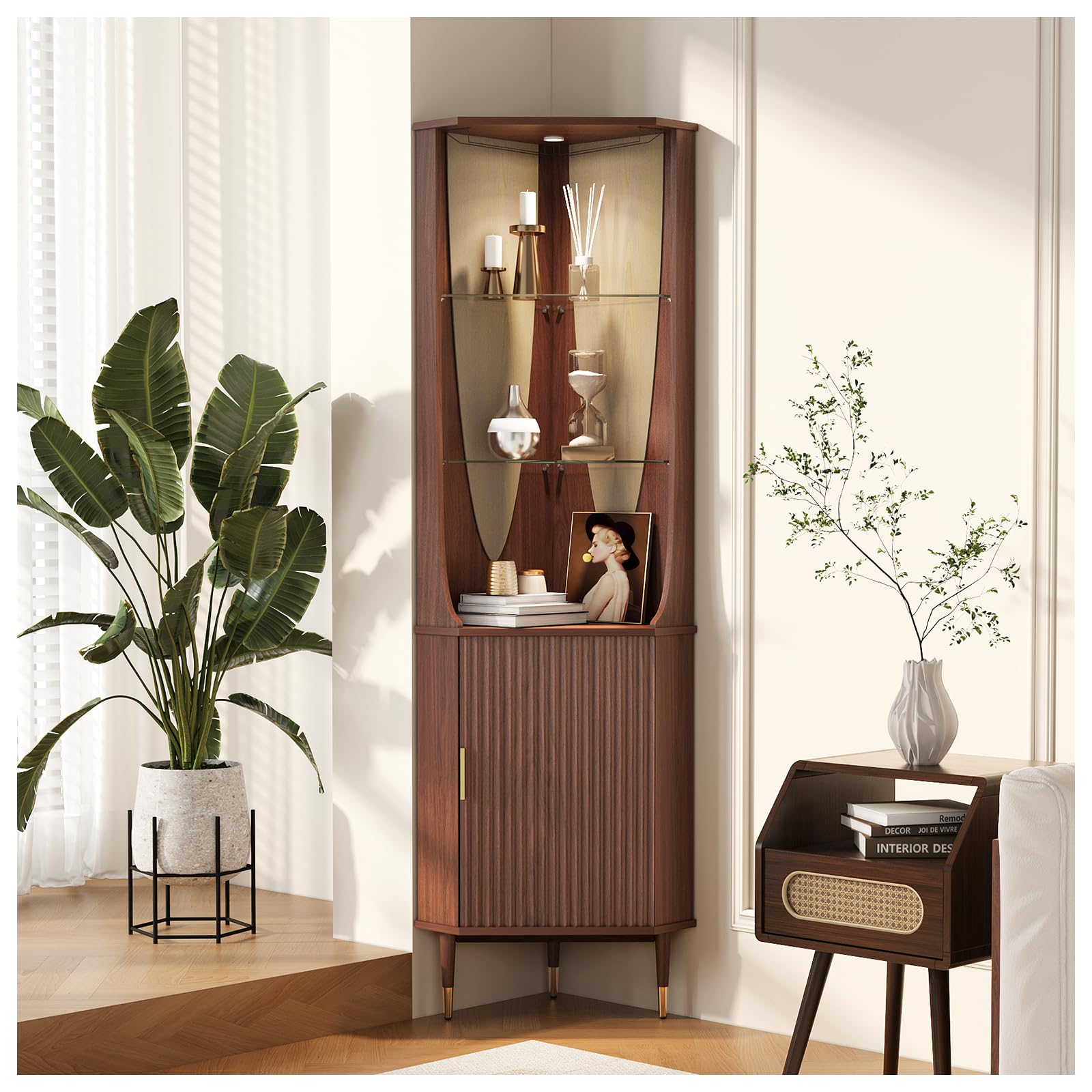 70" Tall Corner Bar Cabinet with Lighting