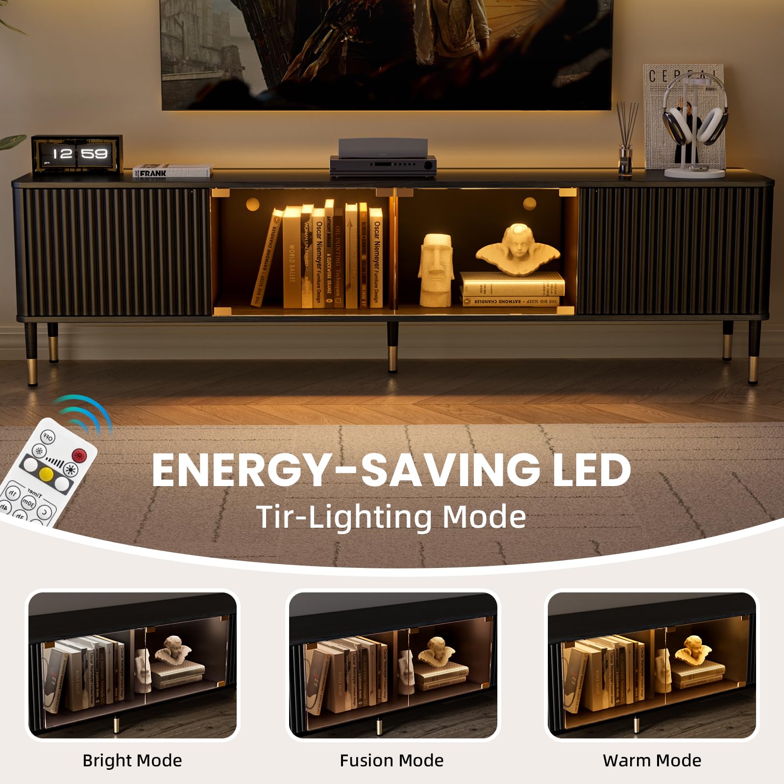 TV Stand with LED Lighting and Storage