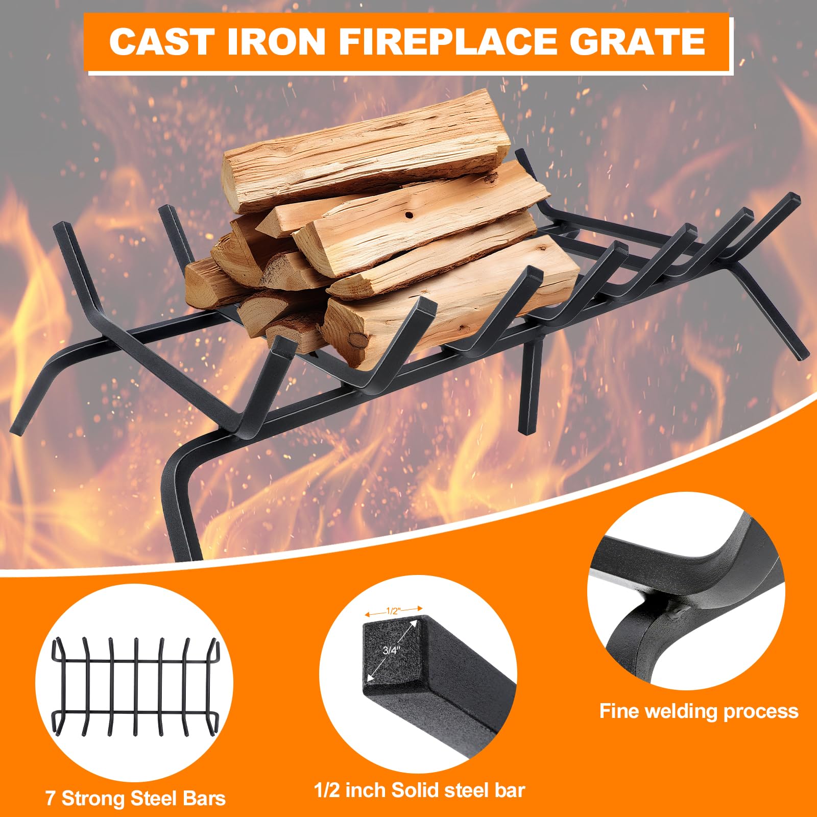 30-Inch Heavy Duty Cast Iron Fireplace Grate