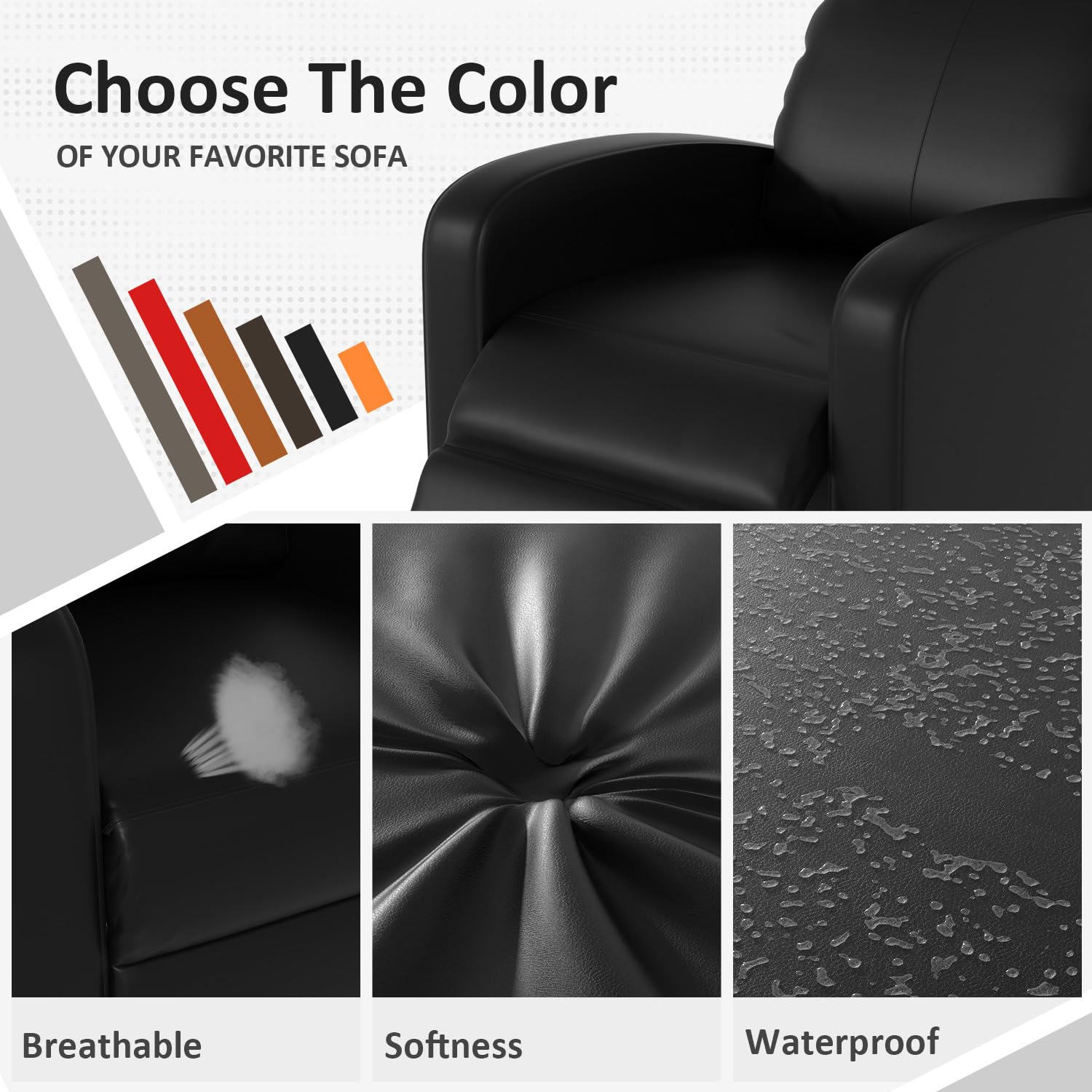 Massage Recliner Chair, Single Sofa Chair with Remote Control, Chair Recliner, Lazy Recliner Chair, Living Room Recliners with Pu Leather Padded Seat Backrest, Recliner Chairs for Adults, Black