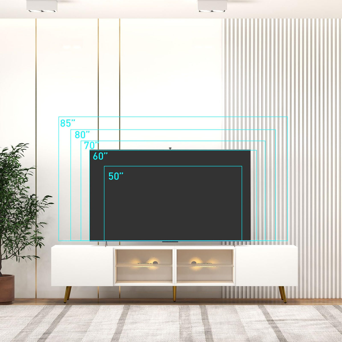 86" LED TV Stand Modern Entertainment Center with Storage Cabinets