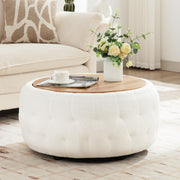 Round Storage Ottoman Coffee Table with Wooden Tabletop