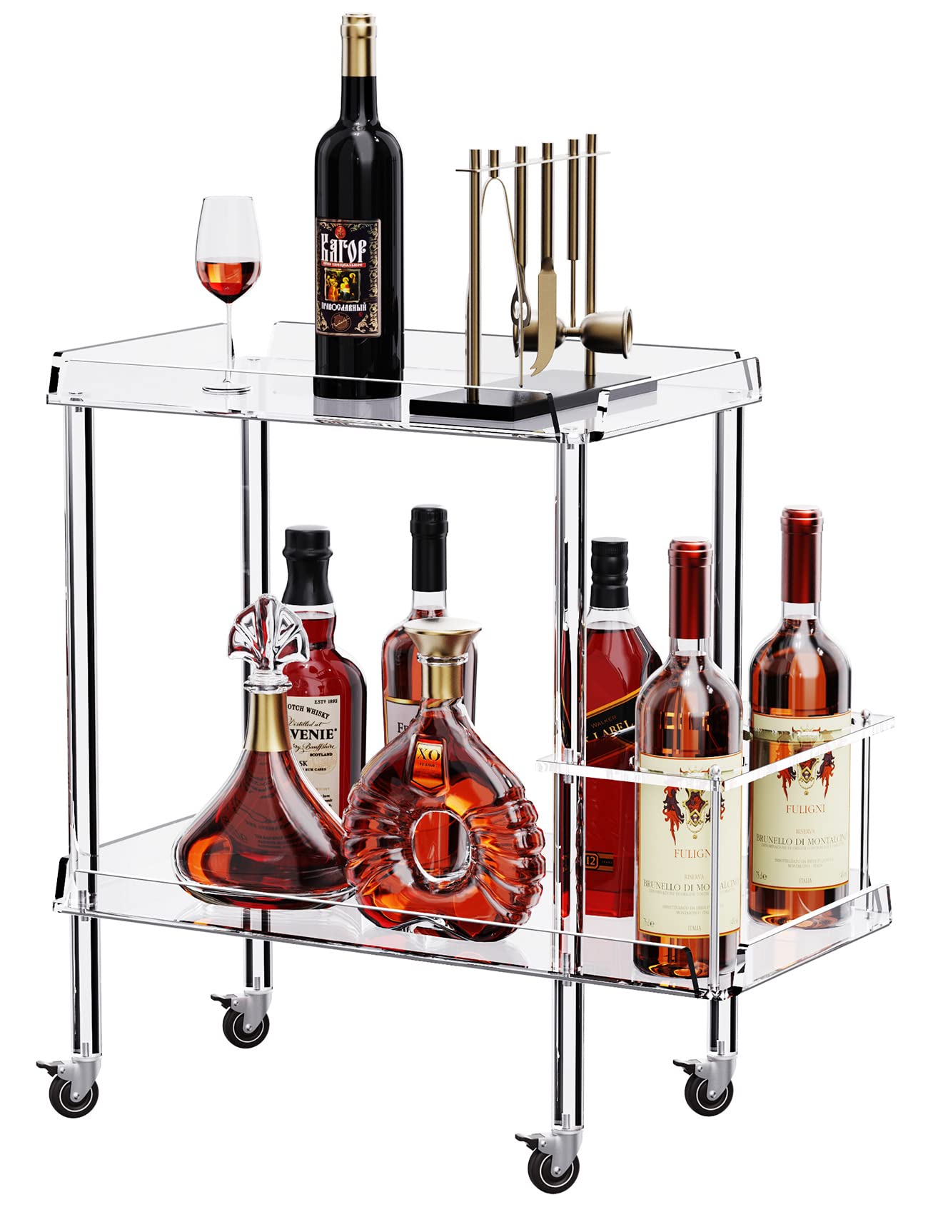 Acrylic Bar Cart with Lockable Wheels