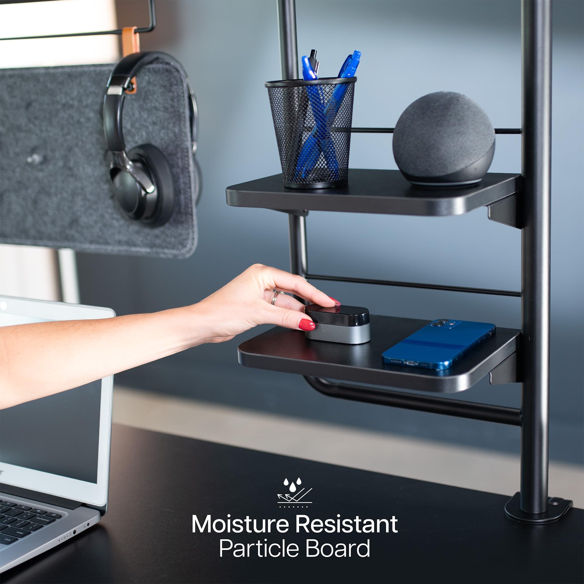 38 Inch Clamp-On Desktop Shelving System with Magnetic Memo Board