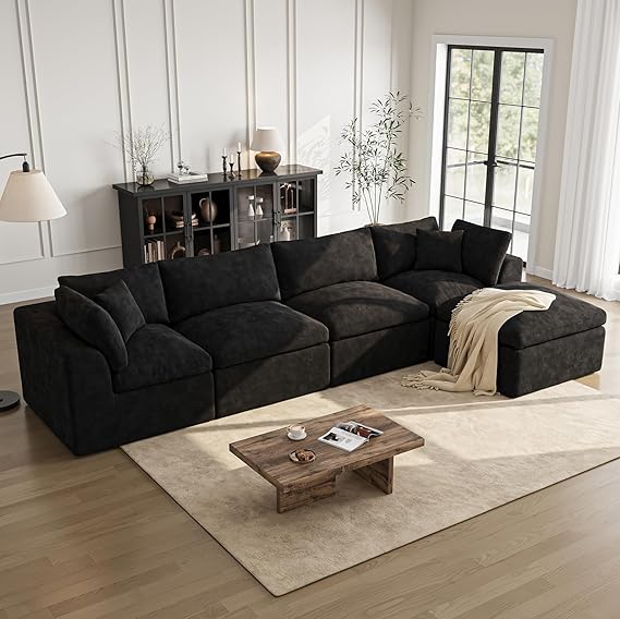 108 Inch L-Shaped Sectional Sofa with Ottoman