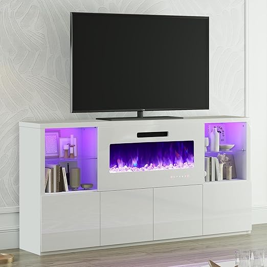 Modern Fireplace TV Stand 68 Inches White