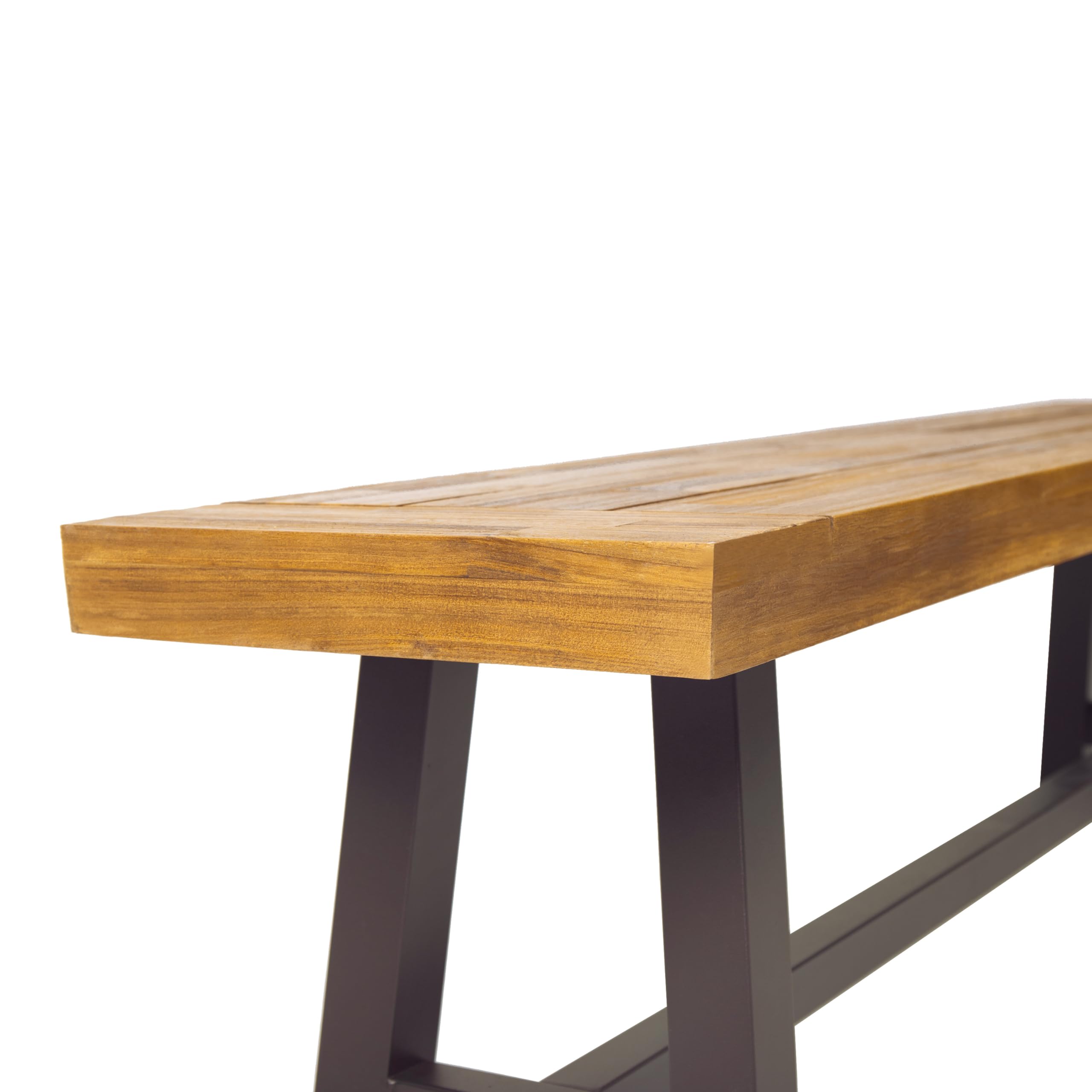 Outdoor Acacia Wood Bench with Rustic Metal Frame