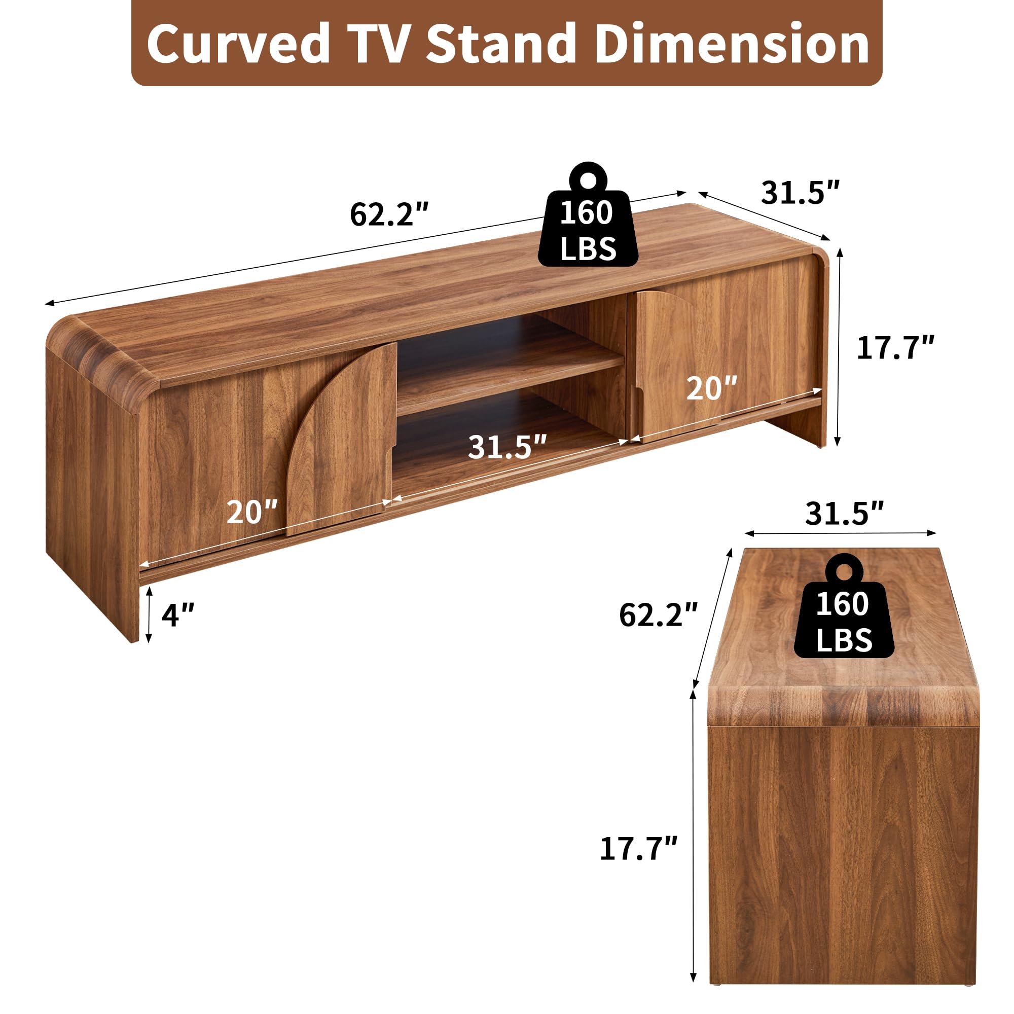 63-Inch TV Stand with Sliding Door and Arched Handles