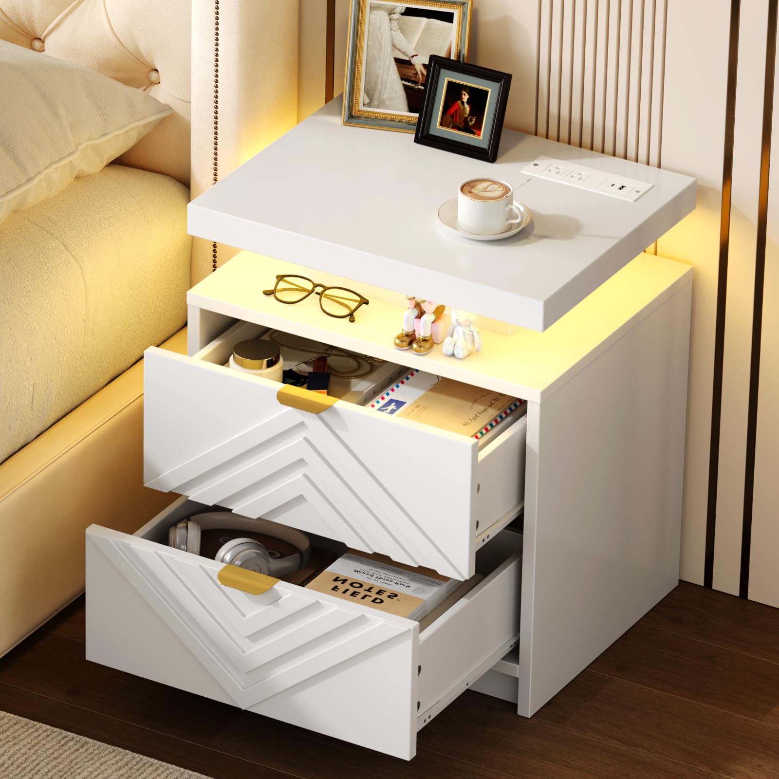 LED Nightstand with Charging Station