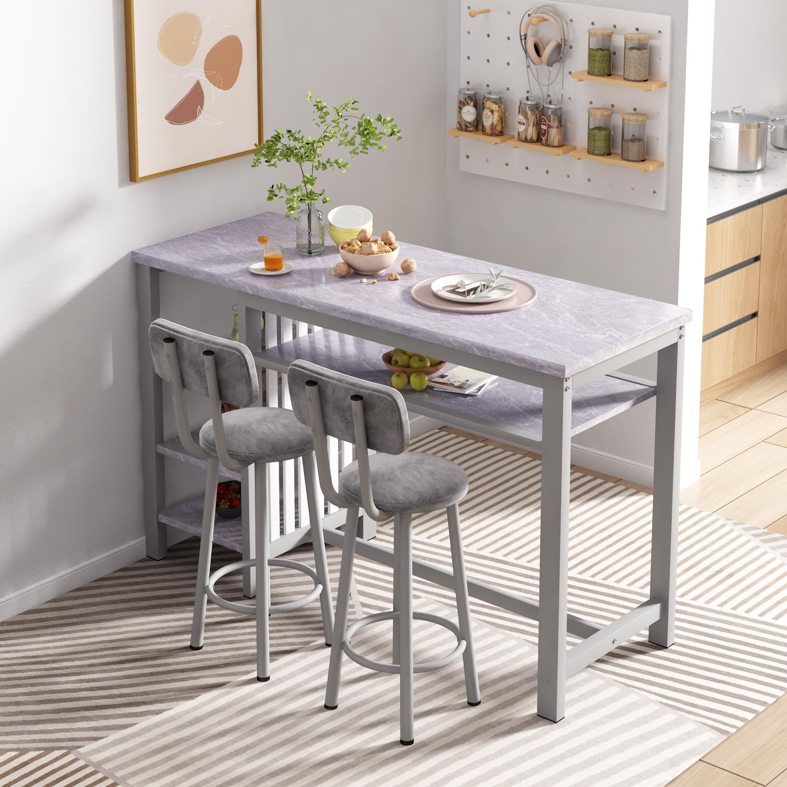 3-Piece Bar Table Set with Storage Shelves